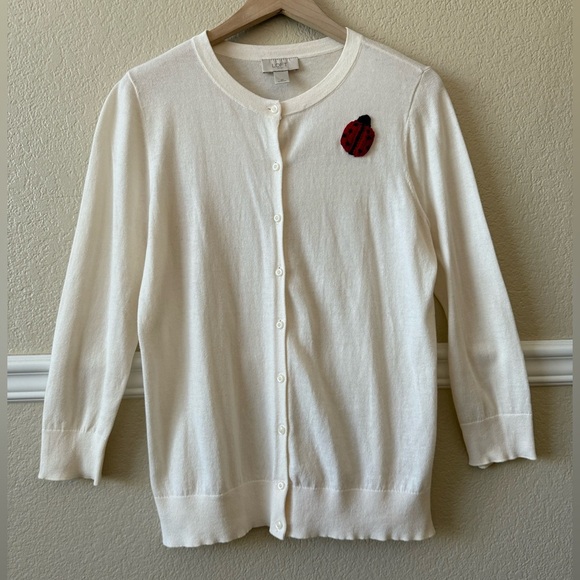 100% Cotton Ladybug Embroidered Ivory Cream Button Cardigan Medium - Picture 2 of 12